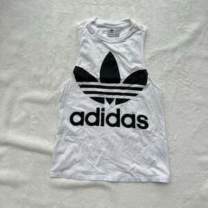 Adidas Womens White Sleeveless Top Tank Top Size XS With Trefoil Logo Casual
